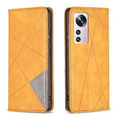 Leather Case Stands Flip Cover Holder B02F for Xiaomi Mi 12 Pro 5G Yellow