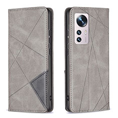 Leather Case Stands Flip Cover Holder B02F for Xiaomi Mi 12S 5G Gray