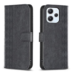 Leather Case Stands Flip Cover Holder B02F for Xiaomi Redmi 12 4G Black
