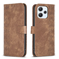 Leather Case Stands Flip Cover Holder B02F for Xiaomi Redmi 12 4G Brown
