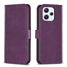Leather Case Stands Flip Cover Holder B02F for Xiaomi Redmi 12 4G Purple