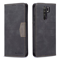 Leather Case Stands Flip Cover Holder B02F for Xiaomi Redmi 9 Prime India Black