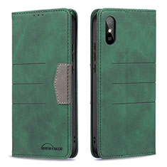 Leather Case Stands Flip Cover Holder B02F for Xiaomi Redmi 9A Green