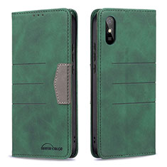 Leather Case Stands Flip Cover Holder B02F for Xiaomi Redmi 9i Green