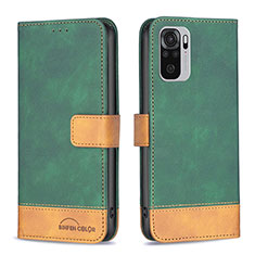 Leather Case Stands Flip Cover Holder B02F for Xiaomi Redmi Note 10 4G Green