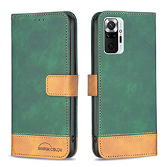 Leather Case Stands Flip Cover Holder B02F for Xiaomi Redmi Note 10 Pro 4G Green