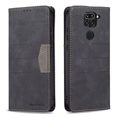 Leather Case Stands Flip Cover Holder B02F for Xiaomi Redmi Note 9 Black