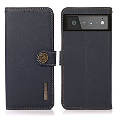 Leather Case Stands Flip Cover Holder B02H for Google Pixel 6 5G Blue