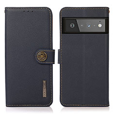 Leather Case Stands Flip Cover Holder B02H for Google Pixel 6 Pro 5G Blue
