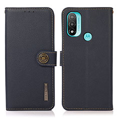 Leather Case Stands Flip Cover Holder B02H for Motorola Moto E20 Blue