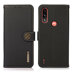 Leather Case Stands Flip Cover Holder B02H for Motorola Moto E7 Power Black