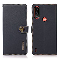 Leather Case Stands Flip Cover Holder B02H for Motorola Moto E7 Power Blue