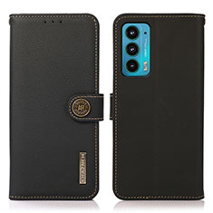 Leather Case Stands Flip Cover Holder B02H for Motorola Moto Edge 20 5G Black