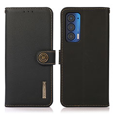 Leather Case Stands Flip Cover Holder B02H for Motorola Moto Edge (2021) 5G Black