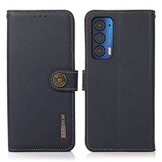 Leather Case Stands Flip Cover Holder B02H for Motorola Moto Edge (2021) 5G Blue