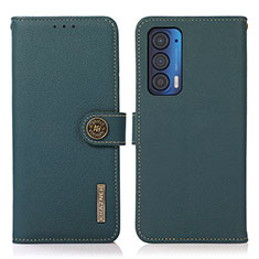 Leather Case Stands Flip Cover Holder B02H for Motorola Moto Edge (2021) 5G Green