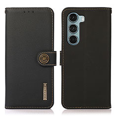 Leather Case Stands Flip Cover Holder B02H for Motorola Moto G200 5G Black