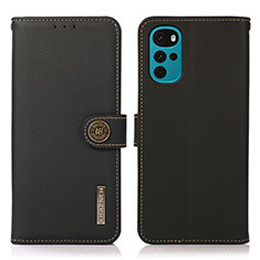 Leather Case Stands Flip Cover Holder B02H for Motorola Moto G22 Black