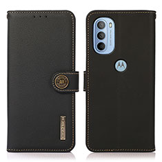 Leather Case Stands Flip Cover Holder B02H for Motorola Moto G31 Black