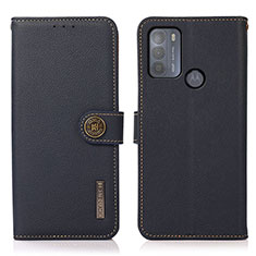 Leather Case Stands Flip Cover Holder B02H for Motorola Moto G50 Blue