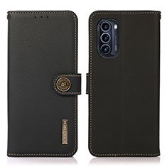 Leather Case Stands Flip Cover Holder B02H for Motorola Moto G52j 5G Black