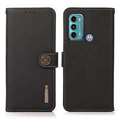 Leather Case Stands Flip Cover Holder B02H for Motorola Moto G60 Black