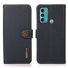 Leather Case Stands Flip Cover Holder B02H for Motorola Moto G60 Blue