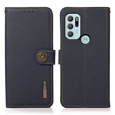 Leather Case Stands Flip Cover Holder B02H for Motorola Moto G60s Blue
