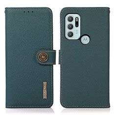 Leather Case Stands Flip Cover Holder B02H for Motorola Moto G60s Green