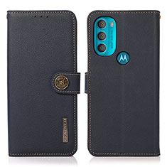 Leather Case Stands Flip Cover Holder B02H for Motorola Moto G71 5G Blue