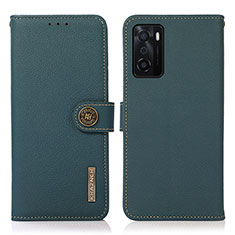 Leather Case Stands Flip Cover Holder B02H for Oppo A55S 5G Green