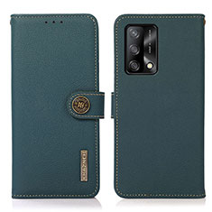 Leather Case Stands Flip Cover Holder B02H for Oppo A74 4G Green