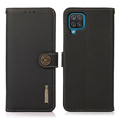 Leather Case Stands Flip Cover Holder B02H for Samsung Galaxy F12 Black