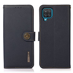 Leather Case Stands Flip Cover Holder B02H for Samsung Galaxy F12 Blue