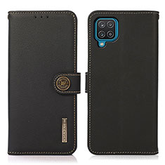 Leather Case Stands Flip Cover Holder B02H for Samsung Galaxy M12 Black