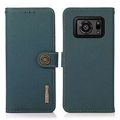 Leather Case Stands Flip Cover Holder B02H for Sharp Aquos R6 Green