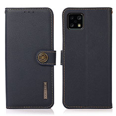 Leather Case Stands Flip Cover Holder B02H for Sharp Aquos Sense4 Basic Blue