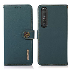 Leather Case Stands Flip Cover Holder B02H for Sony Xperia 1 III Green