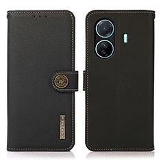 Leather Case Stands Flip Cover Holder B02H for Vivo iQOO Z6 Pro 5G Black
