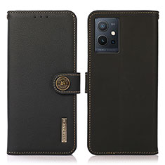 Leather Case Stands Flip Cover Holder B02H for Vivo Y55s 5G Black