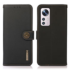 Leather Case Stands Flip Cover Holder B02H for Xiaomi Mi 12 Lite 5G Black