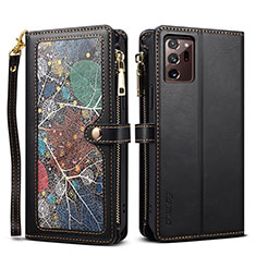 Leather Case Stands Flip Cover Holder B02S for Samsung Galaxy Note 20 Ultra 5G Black