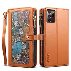 Leather Case Stands Flip Cover Holder B02S for Samsung Galaxy Note 20 Ultra 5G Brown
