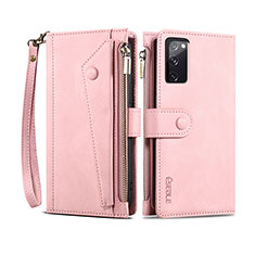 Leather Case Stands Flip Cover Holder B02S for Samsung Galaxy S20 FE 4G Rose Gold