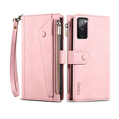 Leather Case Stands Flip Cover Holder B02S for Samsung Galaxy S20 FE 5G Rose Gold