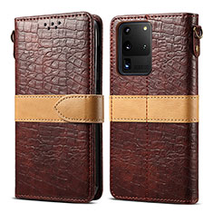 Leather Case Stands Flip Cover Holder B02S for Samsung Galaxy S20 Ultra 5G Brown