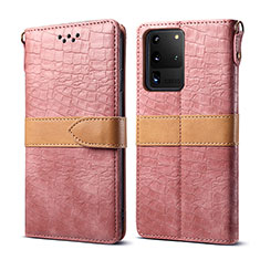 Leather Case Stands Flip Cover Holder B02S for Samsung Galaxy S20 Ultra Rose Gold