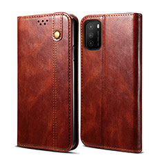 Leather Case Stands Flip Cover Holder B02S for Xiaomi Poco M3 Brown