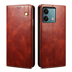 Leather Case Stands Flip Cover Holder B02S for Xiaomi Redmi Note 13 5G Brown