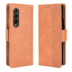 Leather Case Stands Flip Cover Holder B02Y for Samsung Galaxy Z Fold4 5G Brown
